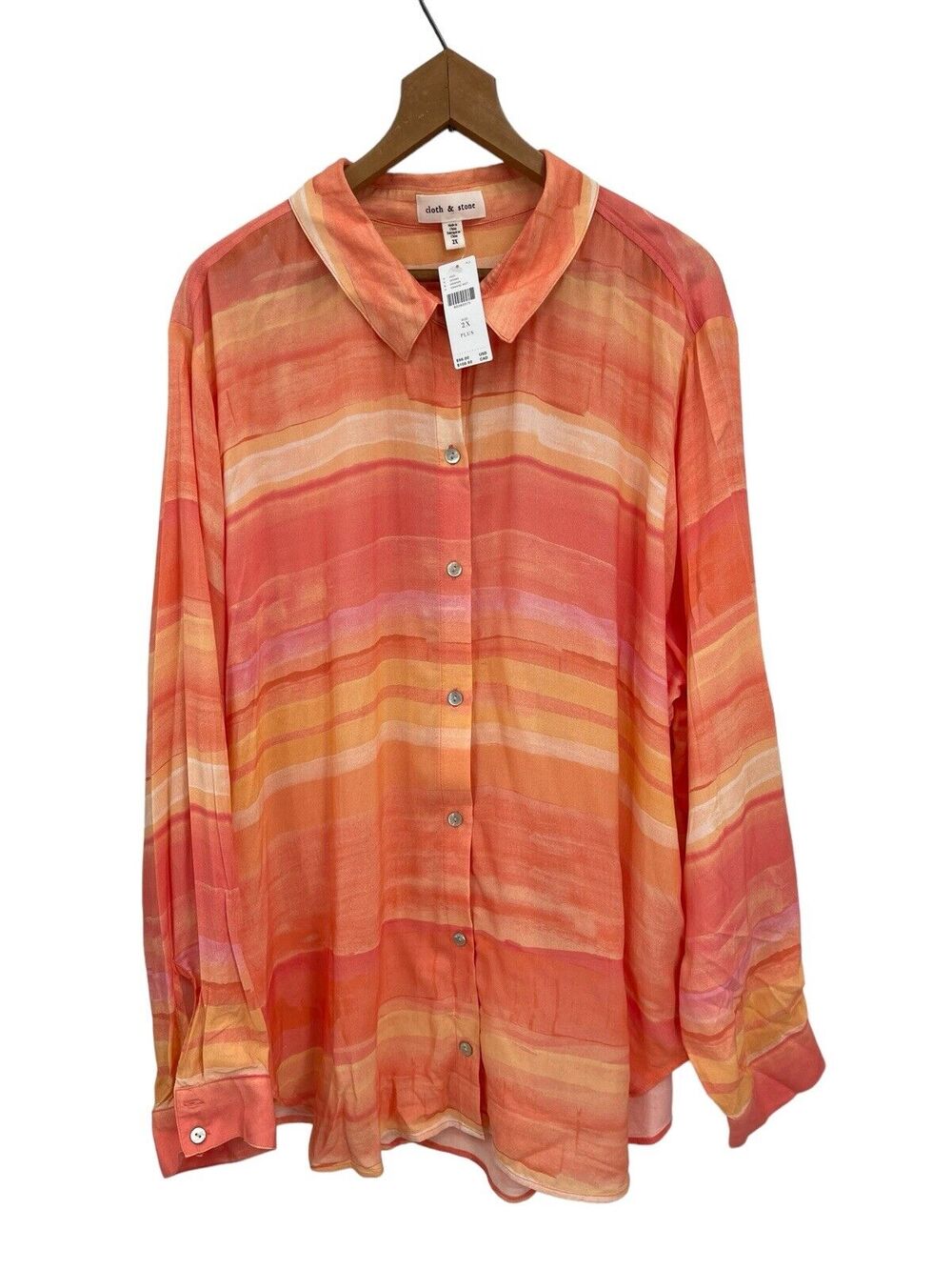 NWT Cloth & Stone Blouse Printed Button Down Orange Lightweight Size 2X